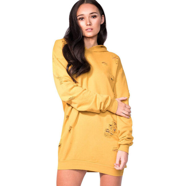 Long Sleeve Hollow Hole Pure Color Hooded Long Pullover Sweatshirt