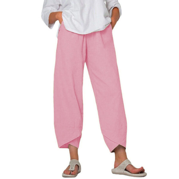 Cotton And Linen Wide Leg Pants Solid Color High Waist Loose Casual Trousers For Women - Image 6