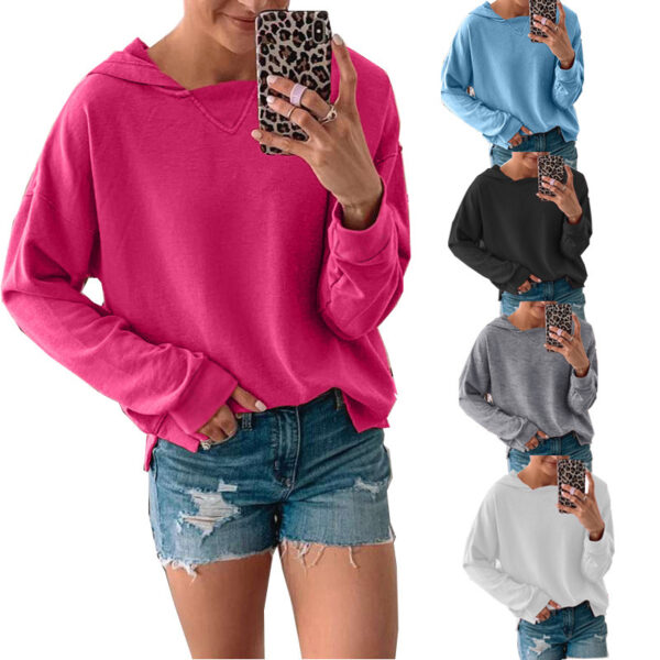 European And American Fleece Hooded Pullover Sweater Women's Color Matching