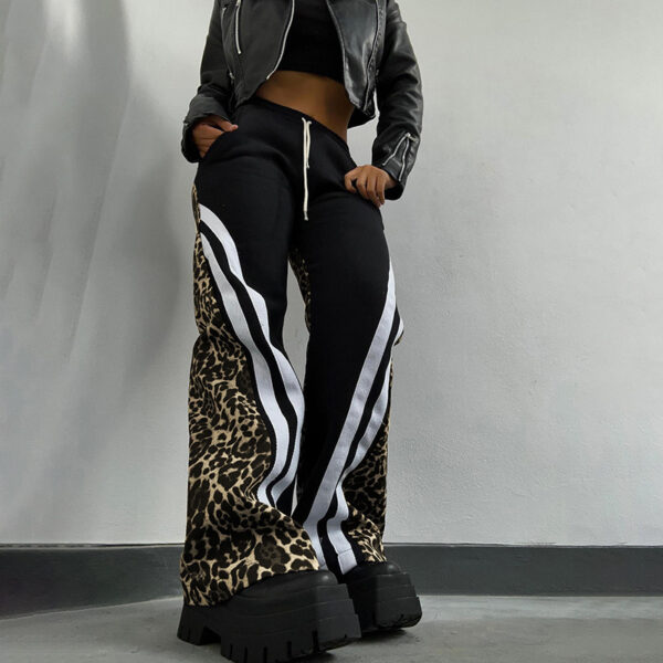 Printed Striped Color Matching High Waist Loose Trousers For Women - Image 5