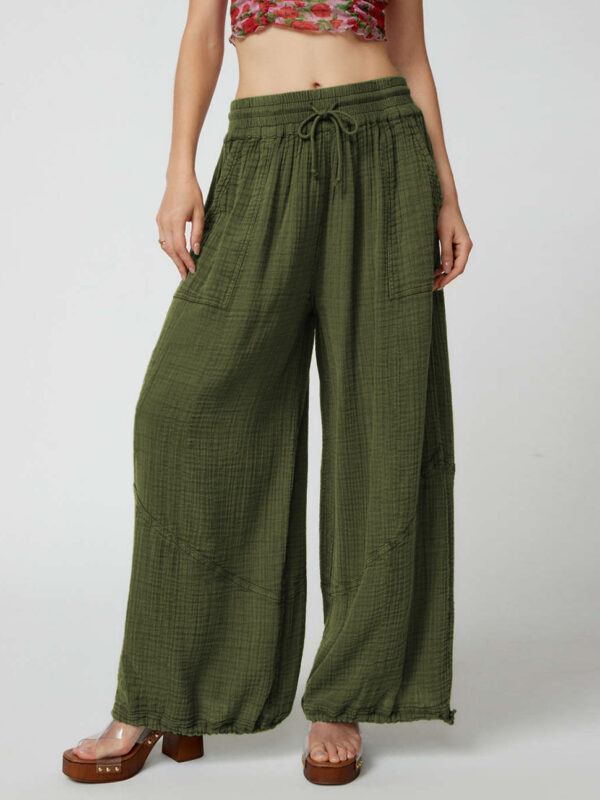 Loose Wide Leg Pants Women Drawstring Leggings Trousers - Image 2