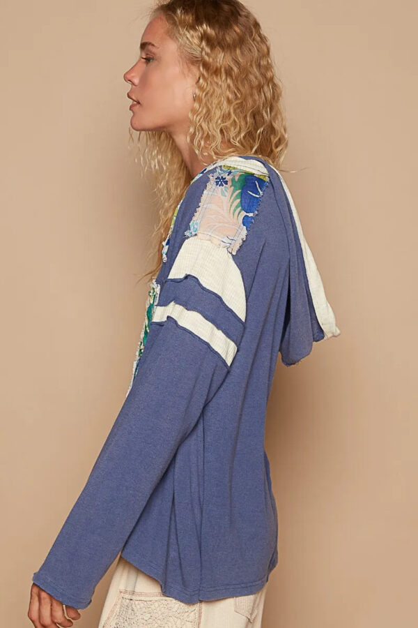 POL Exposed Seam Number Patch V-Neck Hooded Top - Image 2