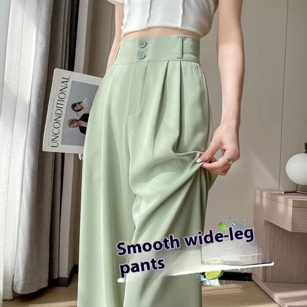Green Ice Silk Wide-leg Pants Women's Summer Thin High Waist