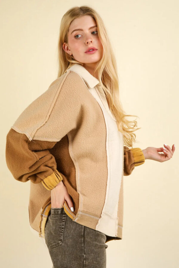 VERY J Color Block Johnny Collar Frenchy Terry Sweatshirt - Image 2