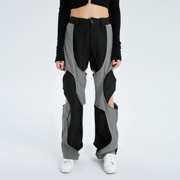 Sports Fashion High Waist Lace-up Color Contrast Breasted Loose Casual Woven Pants - Image 8