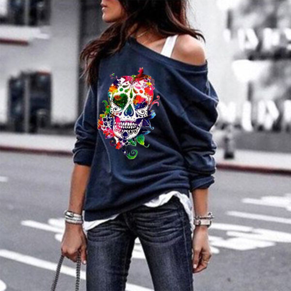 European And American Round Neck Sweater Women's Skull Print Halloween Top - Image 6