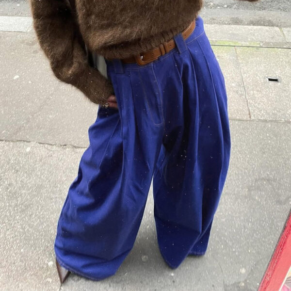 Double-pocket Blue Wide-leg Pants - Image 3