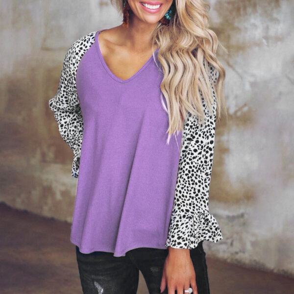 European And American Leopard Print Stitching Casual Top - Image 4
