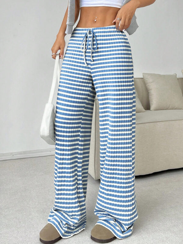 Women's Casual Striped Solid Color Drawstring Straight-leg Pants - Image 8