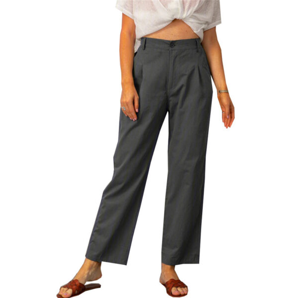 Solid Color High Waist Loose Straight Trousers - Image 4
