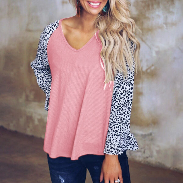 European And American Leopard Print Stitching Casual Top - Image 2