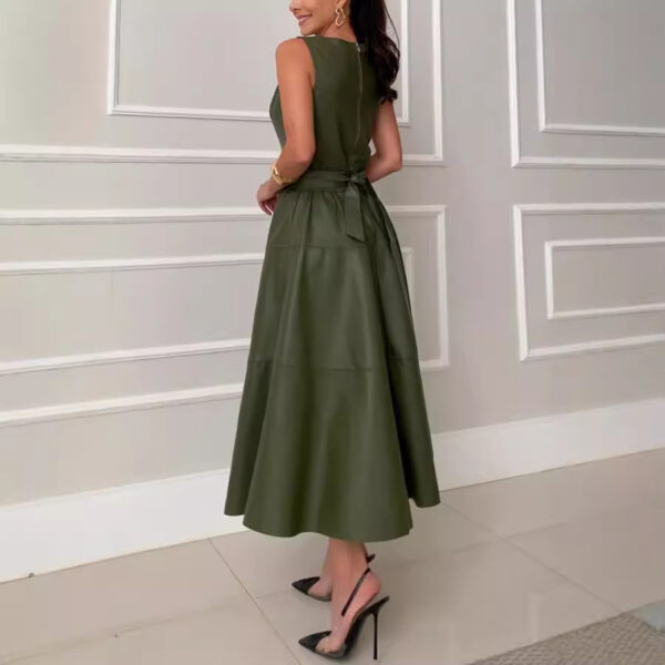 Sleeveless Casual Jumpsuit Leather Skirt Loose Party Zipper Women - Image 4