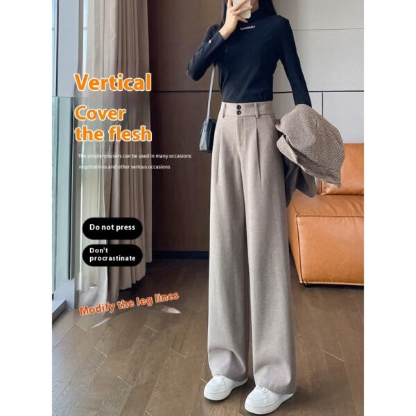 Gray Woolen Wide-leg Pants Autumn And Winter High Waist Drooping Casual Straight-leg - Image 5