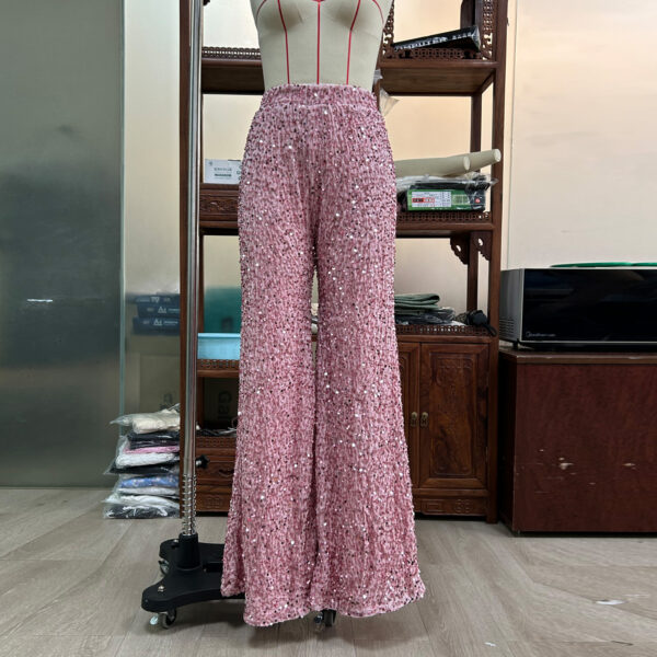 European And American Pure Color Sequins Fashion Casual Wide-leg Pants For Women - Image 3