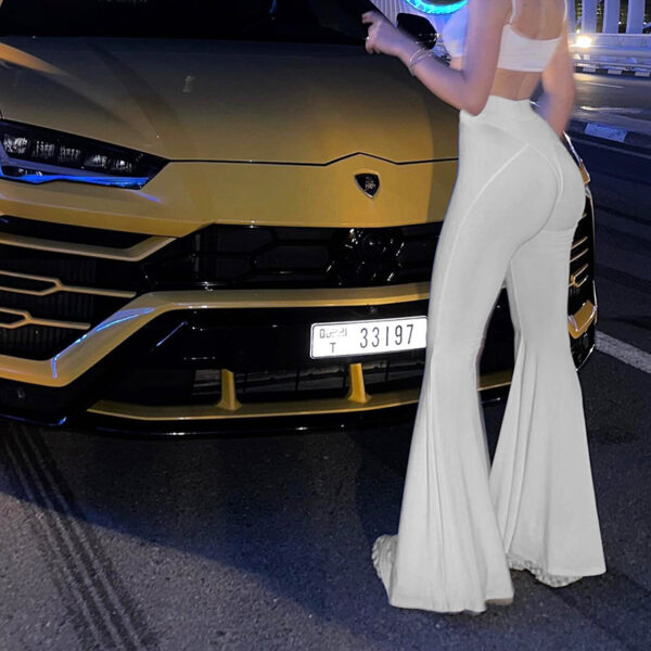 See-through Solid Color High Waist Tight Speaker Long Sleeve Slacks - Image 7