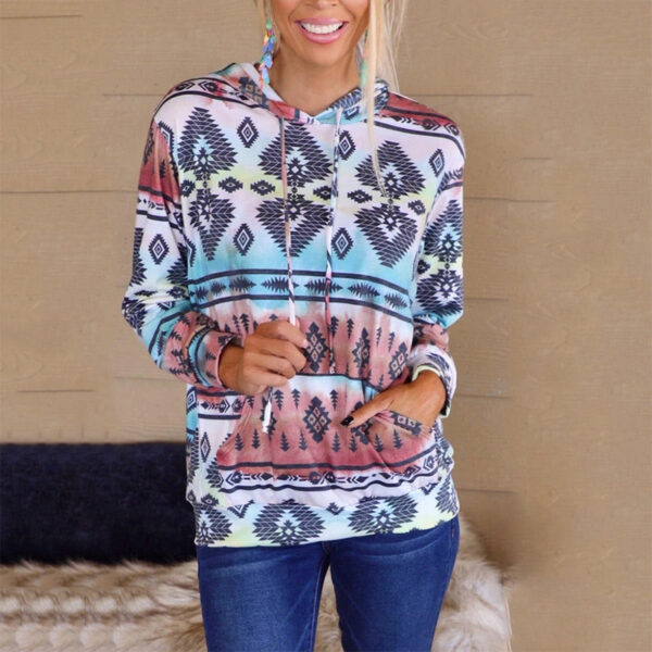 Fashion Printed Long-Sleeved Hooded Casual Loose Sweater - Image 5