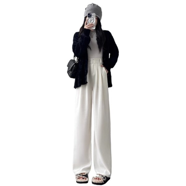 White Corduroy Wide-leg Pants Women's Narrow Straight - Image 9