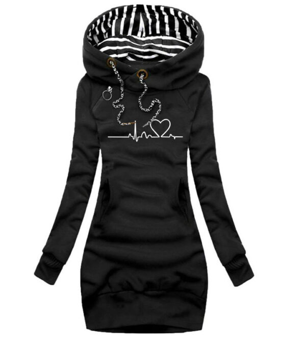 Heart Print Long Clothes Women Hoodie Sweatshirt Pullover Tops - Image 3