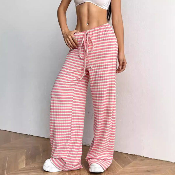 Women's Casual Striped Solid Color Drawstring Straight-leg Pants - Image 9