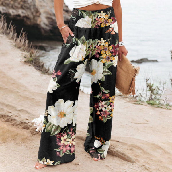 Women's Casual Wide-leg Cotton And Linen Printed Loose Trousers - Image 10