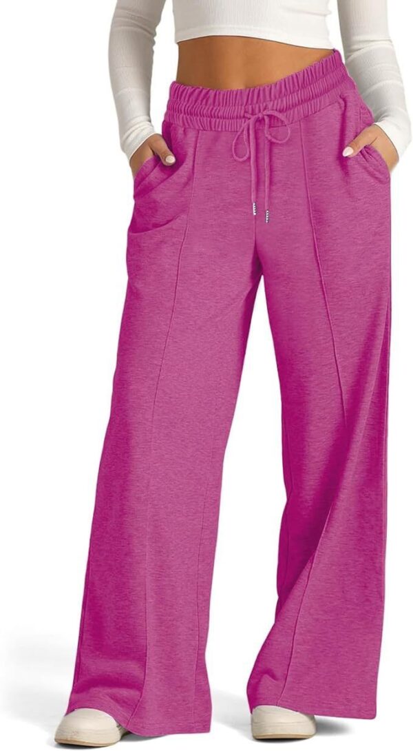 Women's Solid Color Casual Wide Leg Drawstring Elastic Waist Sweatpants - Image 6