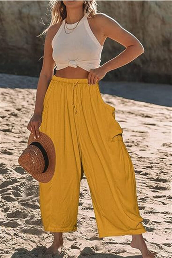 Fashion Wide Leg Pants Summer Loose Elastic High Waist Pleated Trousers Solid Color Womens Clothing - Image 7