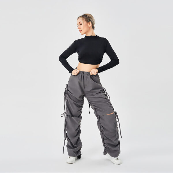 Street Drawstring Hole Casual Loose Wide Legs Cargo Pants - Image 2