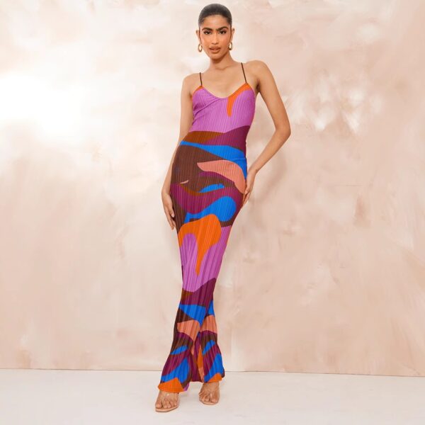 Fashion Women's Wear Sling Pleated Printing Dress - Image 2