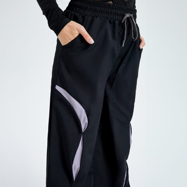 Sports Fashion High Waist Lace-up Color Contrast Breasted Loose Casual Woven Pants - Image 5