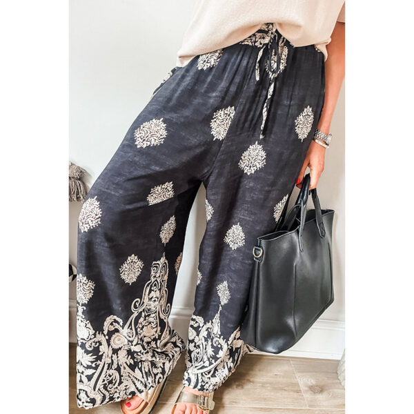 Autumn Vintage Printed Fashion Loose Drawstring High Waist Casual Pants For Women - Image 4