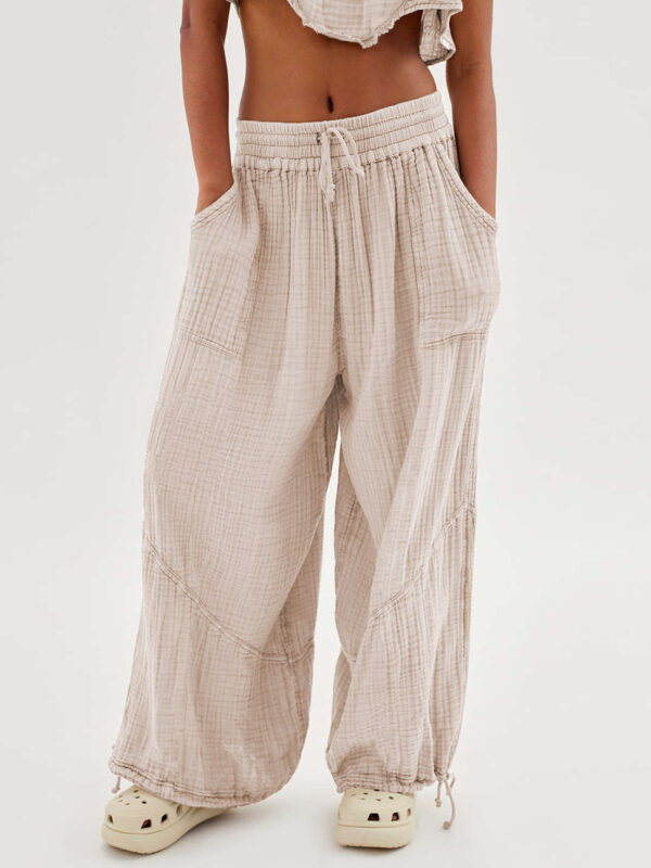 Loose Wide Leg Pants Women Drawstring Leggings Trousers - Image 5