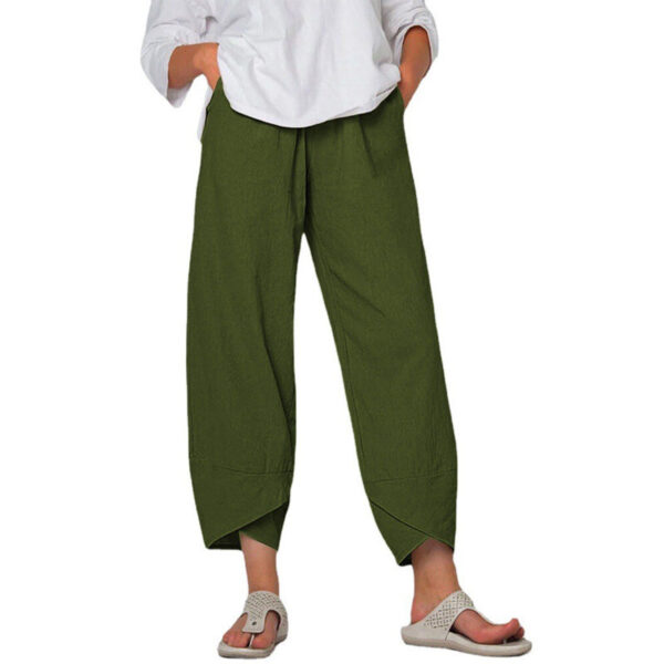 Cotton And Linen Wide Leg Pants Solid Color High Waist Loose Casual Trousers For Women - Image 7