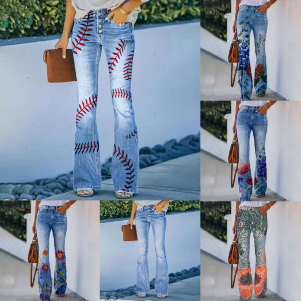 Imitation Jeans Plus Size Women's Casual Pants Floral Thin Trousers