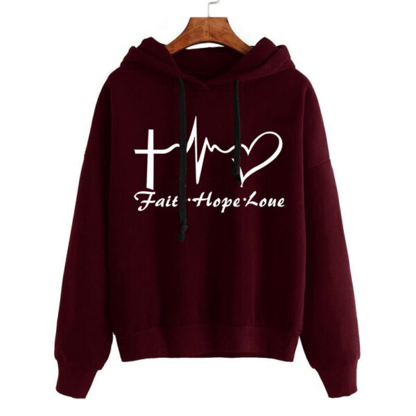 Heart Print Hoodie Sweatshirt Pullover Tops Women Long Sleeve Sports Clothes - Image 5