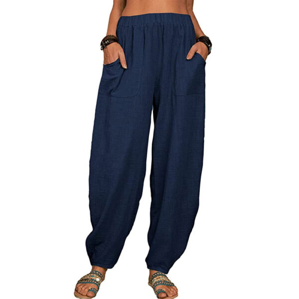 Casual Loose Harem Pants Summer Fashion Solid Color Pockets Trousers Womens Clothing - Image 9