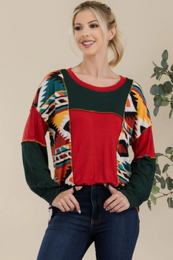 Celeste Full Size Exposed Seam Printed Color Block T-Shirt - Image 4