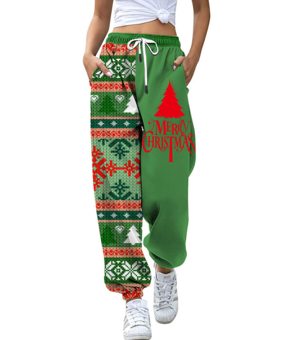 European And American Christmas High Waist Loose 3d Printed Casual Drawstring Women's Sports Casual Pants - Image 7