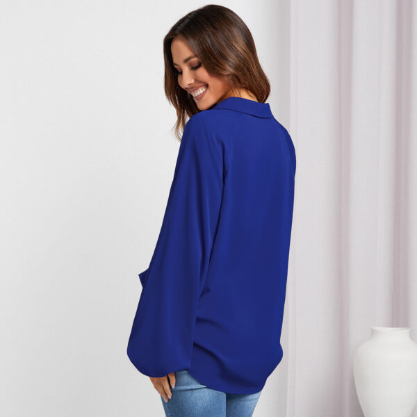 Women's Solid Color V-neck Shirt With A Niche Design - Image 4