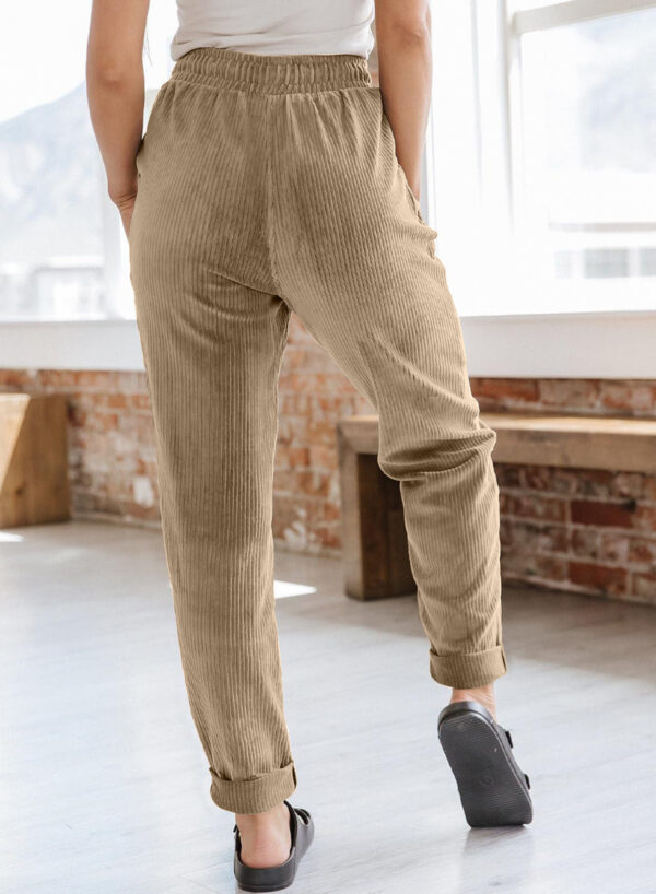 Corduroy Trousers For Women Casual Fashion Solid Color Elastic Waist Wide Leg Pants With Pockets - Image 6