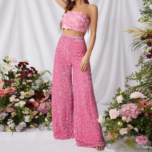 European And American Pure Color Sequins Fashion Casual Wide-leg Pants For Women - Image 7