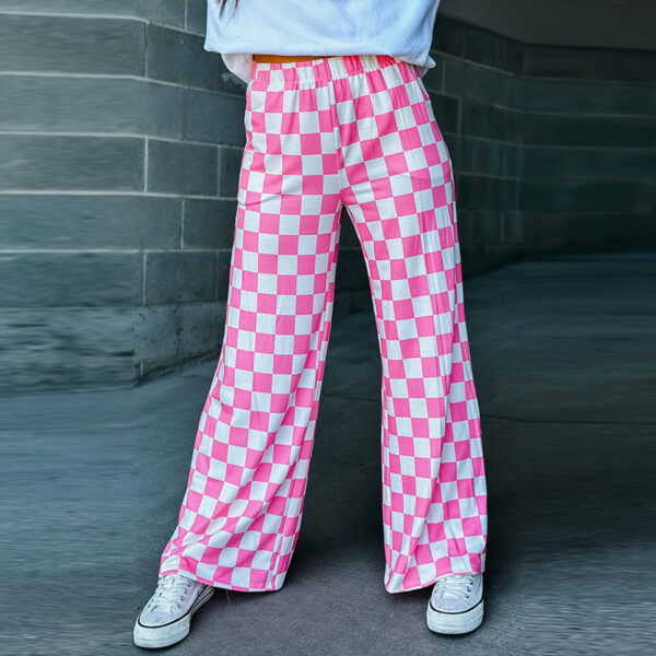 Spring New Chessboard Plaid Printed Casual All-match Loose Wide-leg Pants - Image 6