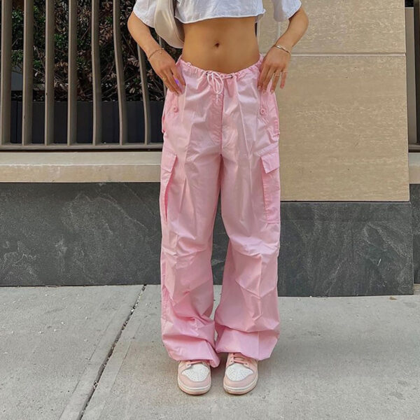 Casual Cargo Pants For Women Solid Color Drawstring Pocket Design Fashion Street Trousers Girls - Image 10
