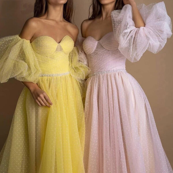 Evening Gown Tube Top Retro Lantern Sleeve Light Yarn - Image 6