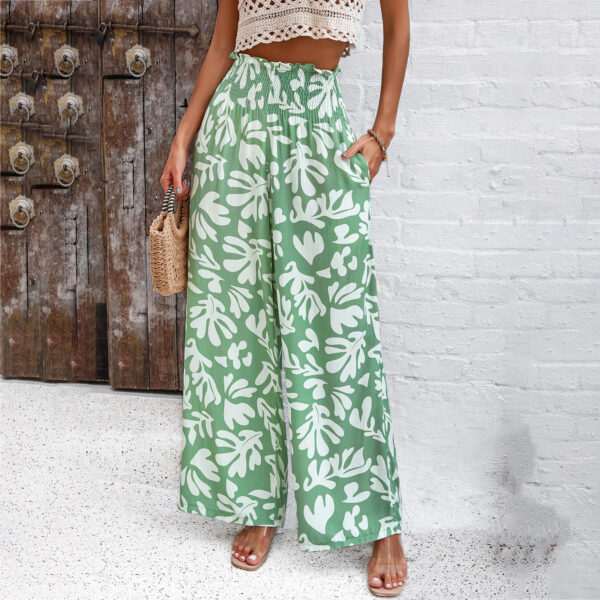 Elegant Printed Trousers Summer Loose Elastic High Waist Straight Pants For Beach Vacation Womens Clothing - Image 3