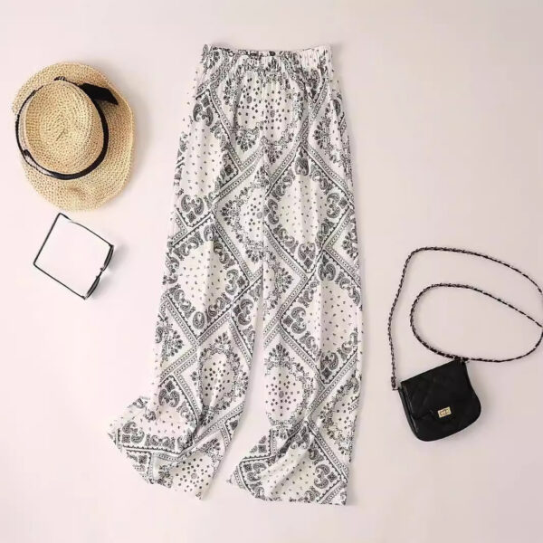 Women's Paisley Scarf Print Wide Leg Bohemian Casual Loose Pants - Image 2