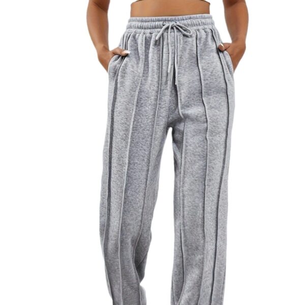 Gray Sweatpants Women's High Waist Wide Leg Loose - Image 8
