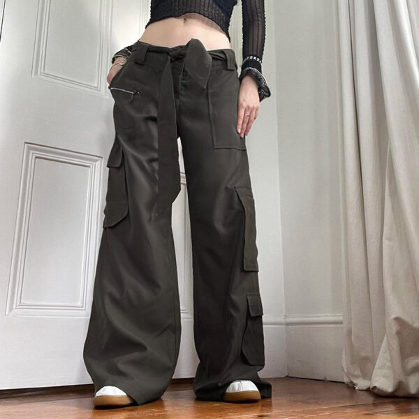 Lounge Pants Lace-Up Low Rise Asymmetric Pocket Loose Cargo Pants - Image 2