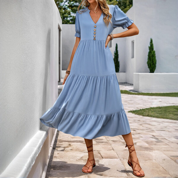 Women's A- Swing Mid-length Stand Collar Dress - Image 2