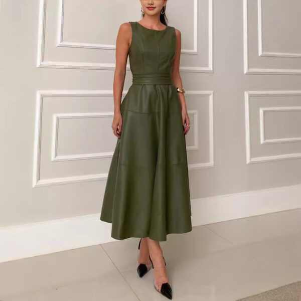 Sleeveless Casual Jumpsuit Leather Skirt Loose Party Zipper Women - Image 3