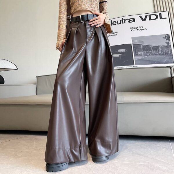 Suit Wide-leg Leather Pants Women's High Waist Loose - Image 7